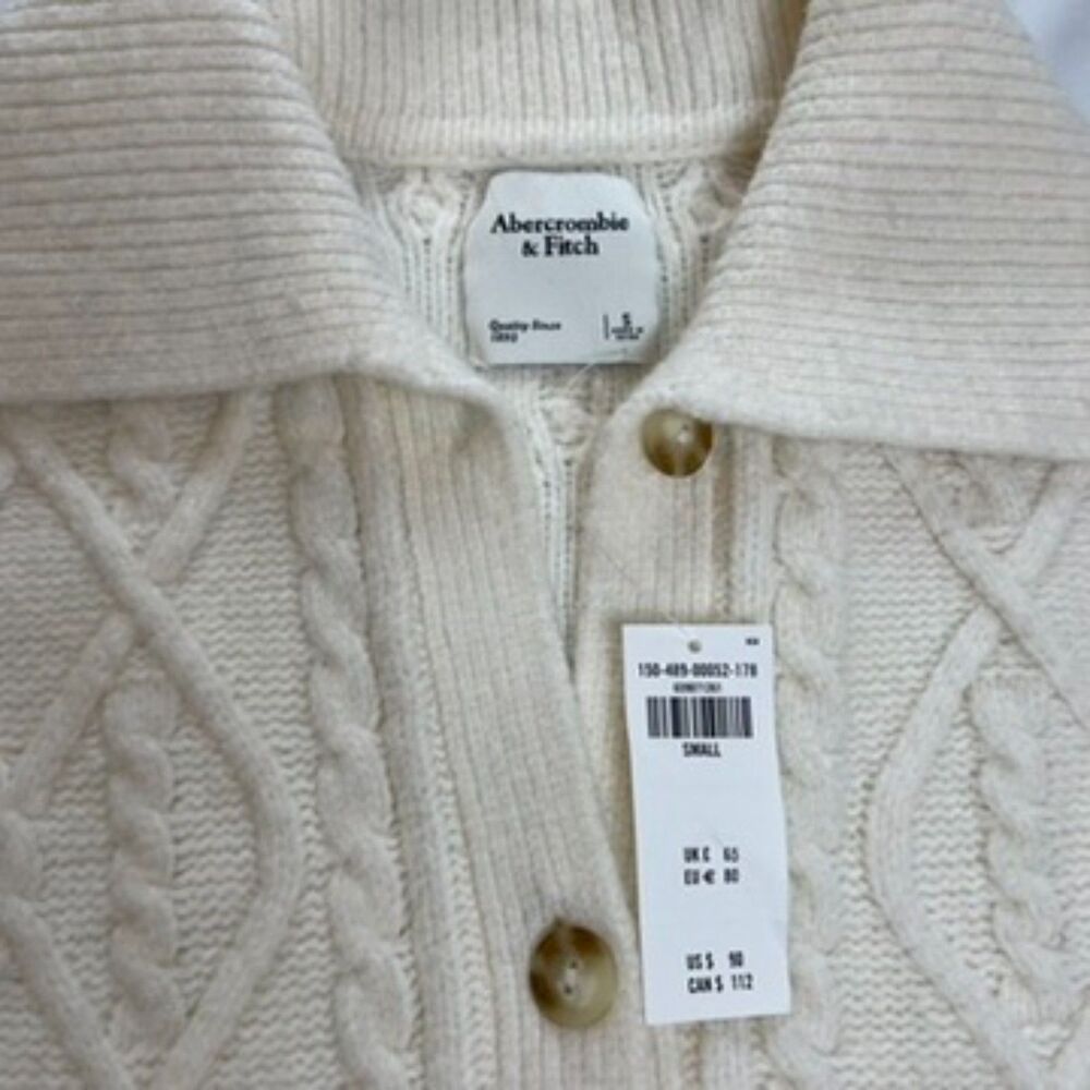 Abercrombie & Fitch Women's Cable-Knit Collared Cardigan Size S NWT Cream White